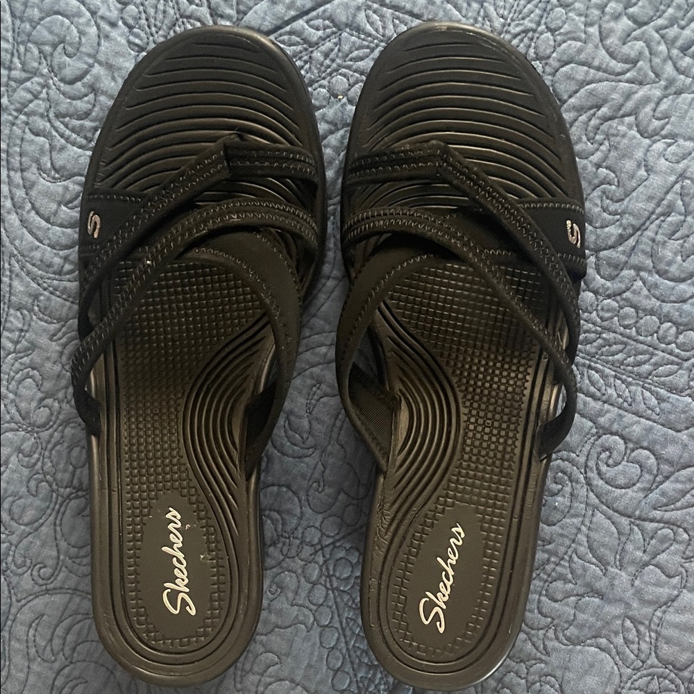 Skechers Black Strappy Slide Sandals